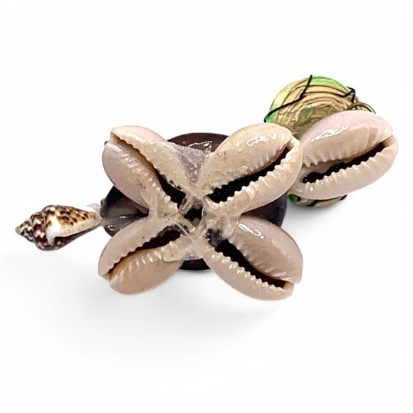 Handcrafted Sea Shell Turtle Figurine With Green Hat - Unique Beach Decor - Picture 5 of 7